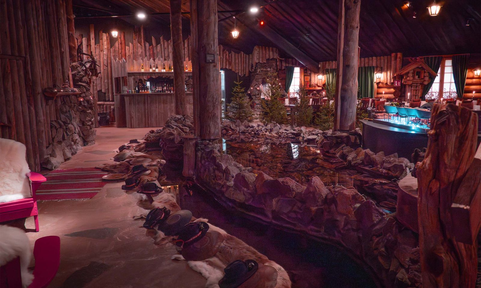 A stream flowing inside Piparina restaurant.