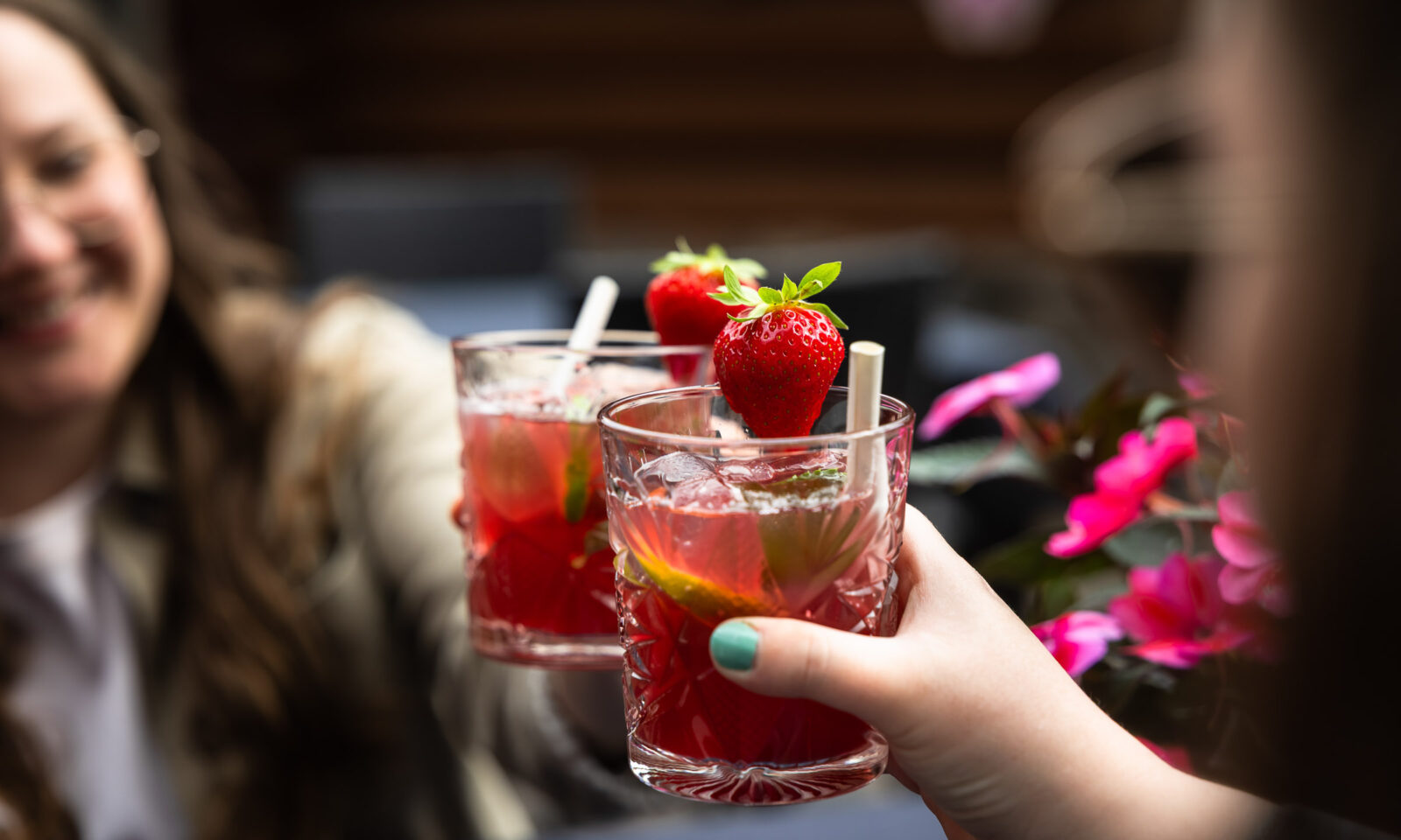 Refreshing summer drinks on the terrace of Piparina Summer Restaurant in Santa Claus Village, Rovaniemi.