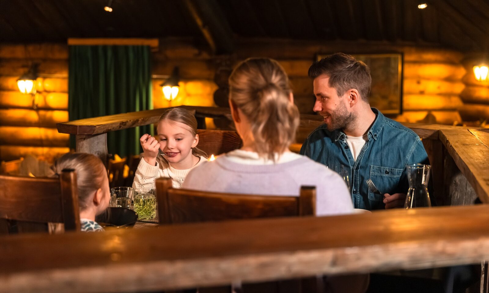 Family dining at Piparina’s restaurant in Santa Claus Village, Rovaniemi.